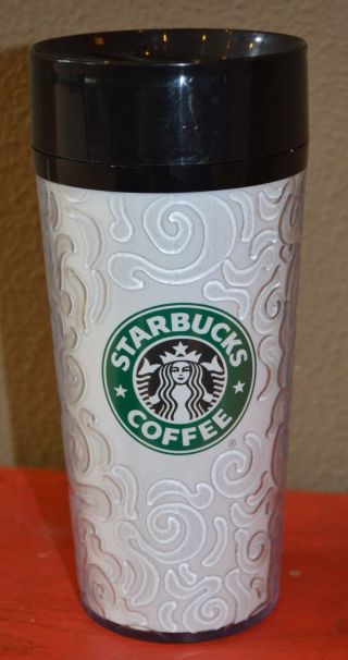 Starbucks Coffee Travel Mug Vintage 1998 Cup White Clear Swirls Mermaid Plastic