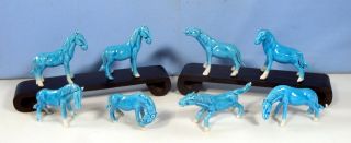 Vintage Swatow Chinese Turquoise Porcelain Horses Set Of 8 Circa 1930s 38