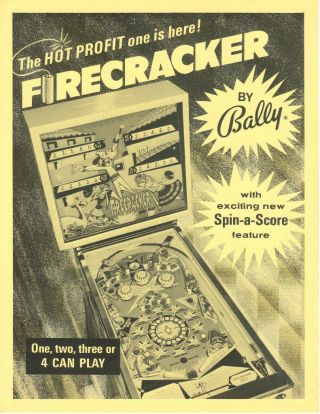 Firecracker Promo Pinball Flyer Bally 1971 Brochure Slick Fire Cracker
