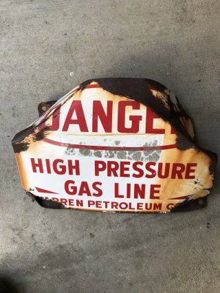 Vintage Porcelain Danger High Pressure Gas Line 14x10 Sign