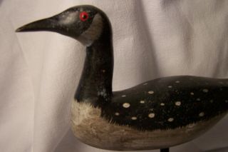 Wood Carving Of Duck,  Maybe A Loon,  Painted,  On Stand