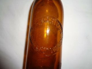 C.  R.  Hartson Cooperstown,  N.  Y.  Brown Blobtop Beverage Bottle W/cap 9.  5 " Tall