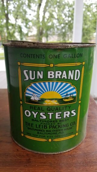 Vintage Sun Brand Oyster Can One Gallon