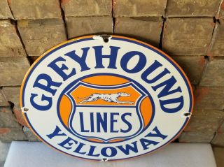 Vintage Greyhound Porcelain Gas Auto Motor Service Transportation Bus Lines Sign