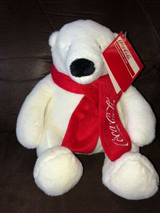 Coke Polar Bear Plush Toy - Cuddly Coca - Cola Stuffed Animal Sits 11.  5 " Tall