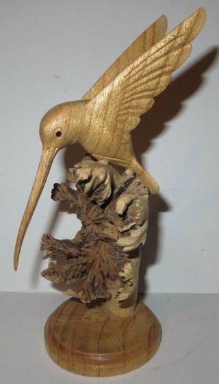 Hummingbird Carved Parasite Mushroom Wood Jempinis Bird Sculpture Carving Bali