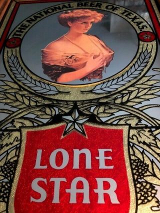 Lone Star Beer Framed Mirror Vintage 1984 With Alamo Woman On Front