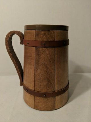 Vintage Wooden Beer Barrel Mug With Leather Trim And Handle Jen Products
