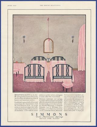 Vintage 1923 Simmons Beds Mattresses Springs Art Decor Print Ad 1920 