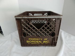 Vintage Plastic Borden,  Inc.  Milk Crate Amarillo,  Tx " Brown " 9 - 77