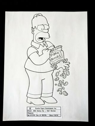 The Simpsons Homer & Pork Rinds Hand Drawn & Inked Simpson Model Sheet 9x11
