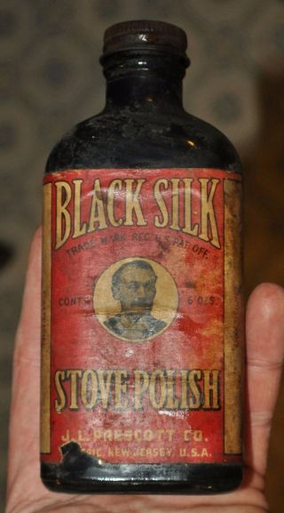 Vintage Black Silk Stove Polish J L Prescott Co Of Passaic Nj