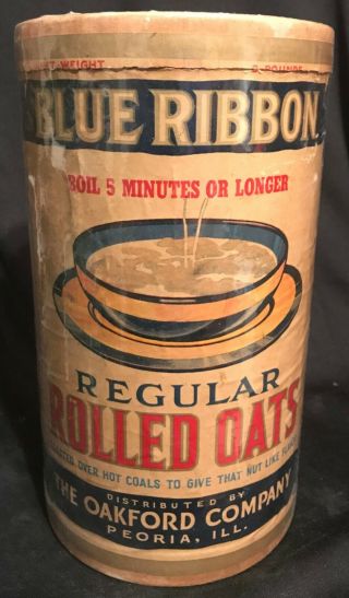 Vintage Blue Ribbon Brand Rolled Oats Container 3lb Box Oldie