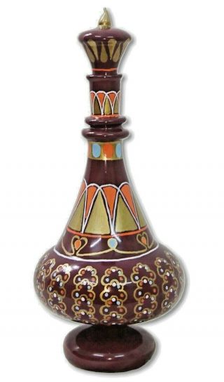 Lj338 I Dream Of Jeannie Genie Hand Painted Mouth - Blown Glass Brown Gold Bottle