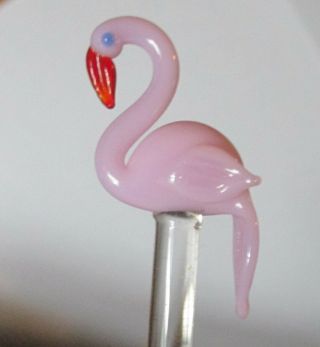Vintage Glass Pink Flamingo Cocktail Swizzle Sticks Set Of 5 Hand Blown