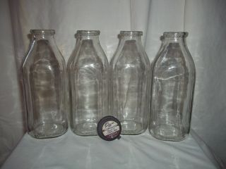 Vintage Quart Size Clear Glass Milk Bottles Set Of Four