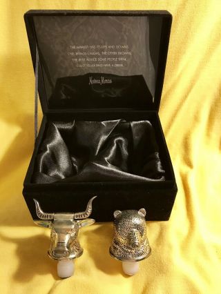 " Bull And Bear " Silver - Plated Bottle Stoppers In Gift Box Neiman Marcus