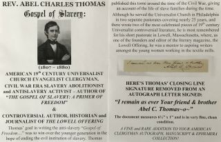 Civil War Gospel Of Slavery Abolitionist Universalist Clergyman Autograph Signed