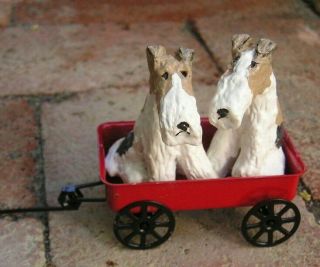 Wire Fox Terrier Pair In A Wagon