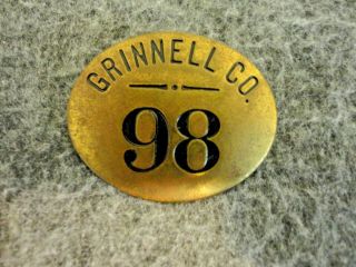 Vintage Grinnell Company Brass 98 Hat Badge/pin 1.  75 " X 1.  5 "