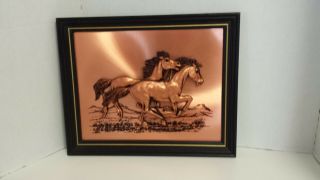 Vintage Picture Copper Horses Mcm 3d Horse Picture Copper