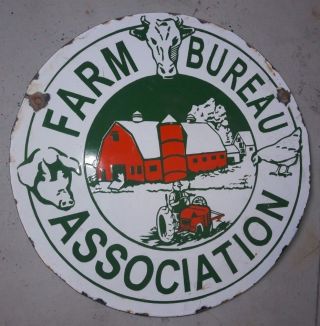 Porcelain Farm Bureau Association Porcelain Sign 15 Inches Round