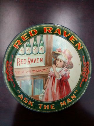 Early 1900 Rare Red Raven " Ask The Man " Advertising Tip Tray