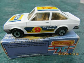 Matchbox1 - 75 No.  9c Ford Escort Rs2000 White With Shell & Dunlop Decals.