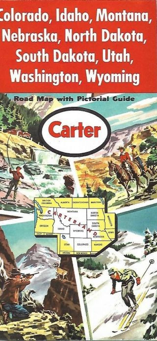 1954 Carter Oil Road Map Washington Colorado Montana Wyoming Idaho Utah Nebraska
