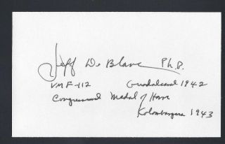 Jefferson Deblanc Signed 3x5 Card Usmc Medal Of Honor Wwii