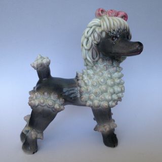 Vintage Spaghetti Poodle Dog Porcelain Figurine Italy Shell Knobnail Pompoms