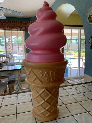 Safe - T Cup Pink Swirl Ice Cream Cone Light,  Plastic Blow Mold 26”