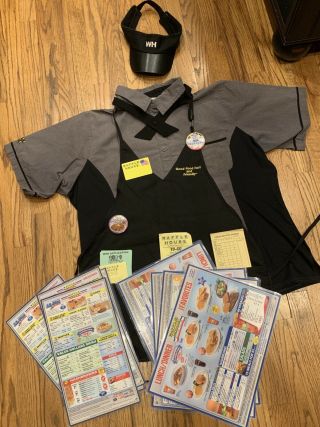 Waffle House Uniform 2xl Grey Plaid Costume Halloween Employee Menu Visor Auth.