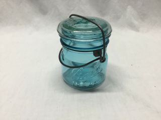 Vintage Ball 1/2 Pint Jar Ideal Blue Aqua W/ Wire Bale 2 Canning