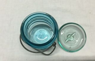 Vintage BALL 1/2 Pint Jar Ideal Blue Aqua w/ Wire Bale 2 Canning 3