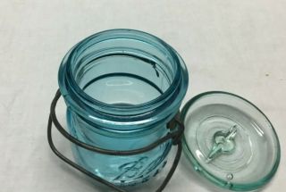 Vintage BALL 1/2 Pint Jar Ideal Blue Aqua w/ Wire Bale 2 Canning 4