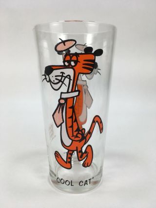 Vintage Pepsi Cool Cat Glass Cup Collector Series 1973 Wb Black Letter