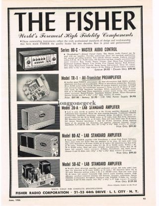 1956 Fisher Tube Amplifier Preamp Hi - Fi Vtg Print Ad