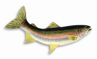 Hand Painted 18 " Large Rainbow Trout Game Fish Wall Mount Decor Sculpture Fa83b