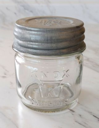 Vintage K In Keystone Knox Mason Half Pint Jar & Zinc Ball Lid Have Multiples