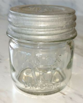 Vintage K in Keystone Knox Mason half pint jar & zinc Ball lid Have multiples 2