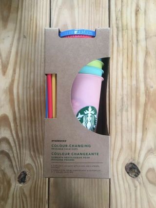 Starbucks 2019 Color Changing Reusable Cold Cup Tumblers Set Of 5 Venti 24oz