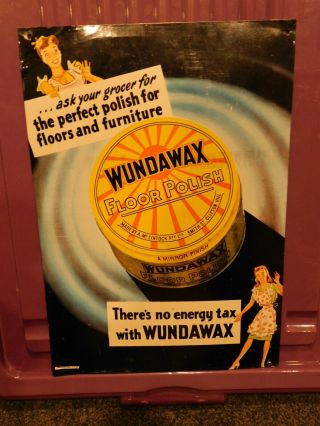 Old 1960s Wundawax Tin Sign Sign