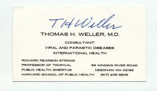1954 Nobel Prize In Medicine Thomas H.  Weller Hand Signed Business Card 1994