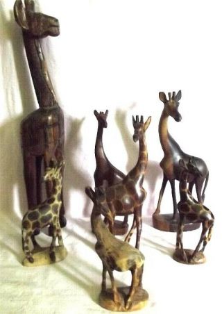 7 Vintage Hand Carved Wood Giraffe Figurine Kenya Africa 14 "