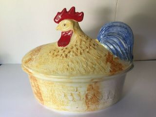 Jacques Pepin Chicken/rooster Covered Casserole/soup Tureen Handcrafted In Italy