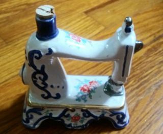 Vintage 1970 Porcelain Sewing Machine Decanter Bottle Hand Painted Cesare Italy