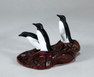 Penguin Triad Statue Direct From John Perry 7in Long Sculpture Figurine
