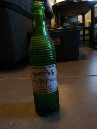 Voel - Pels Green Pop Bottle Clinton Iowa 9 1/2 Ounces