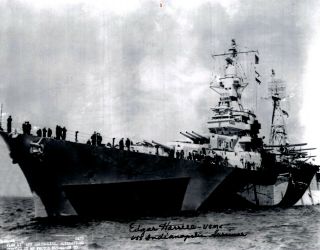 Ww2 Uss Indianapolis Sinking Survivor Edgar Harrell Autographed Ship Photograph